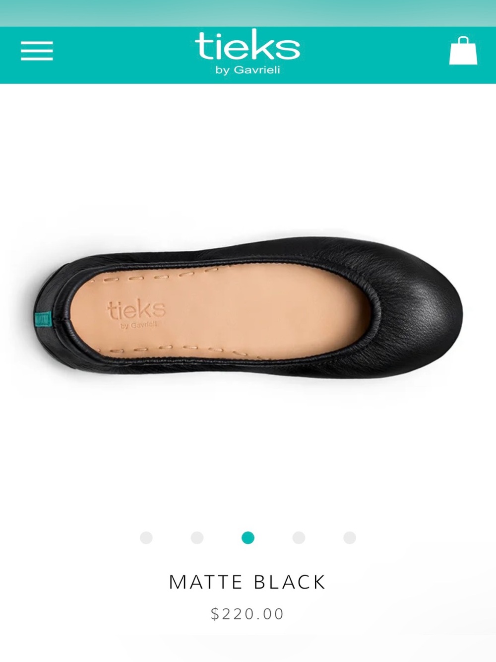 Tieks Matte Black Leather Ballet Flat with Teal Sole Accent size 6 - Picture 7 of 9